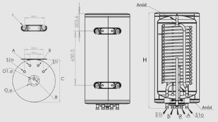 Mutassa a/az Sunsystem BB 150 V/S1-2L 3kW Fali indirekt tároló 150 l. 1 csőkígyóval, hőszivattyúhoz, 3kW fűtőbetéttel részleteit Kép Sunsystem BB 150 V/S1-2L 3kW Fali indirekt tároló 150 l. 1 csőkígyóval, hőszivattyúhoz, 3kW fűtőbetéttel