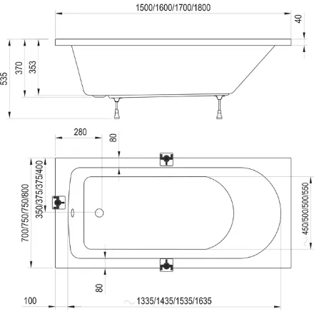 Mutassa a/az Ravak Kád, FLOW 180x80, fehér részleteit Kép Ravak Kád, FLOW 180x80, fehér