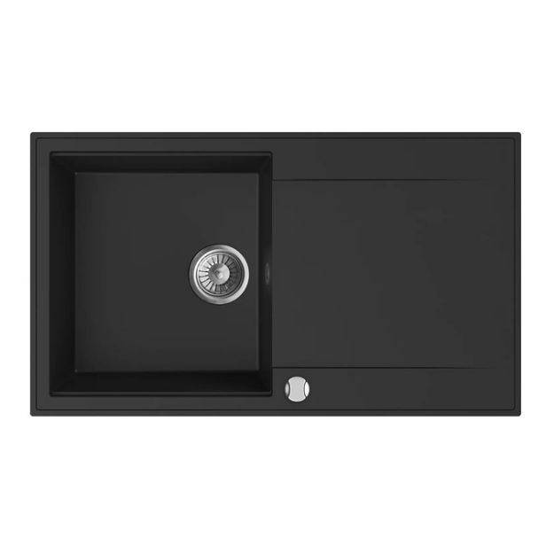 Kép Mofém Zenit 86 1B 1D 860x460mm (1 medence, 1 csepptálca) beépíthető metál fekete gránit mosogató szifon