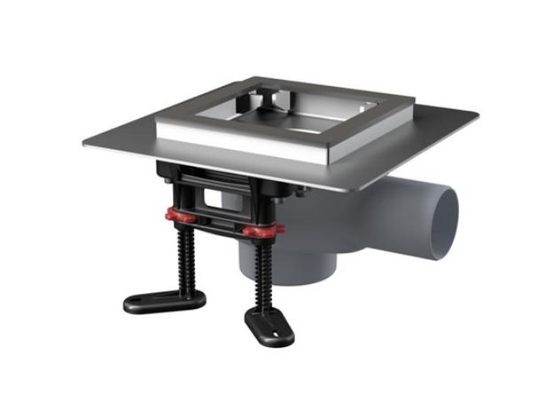 Kép AlcaPlast APV130 Rozsdamentes padlóösszefolyó 130x130 mm vízszintes, rács nélkül, vizes bűzzár