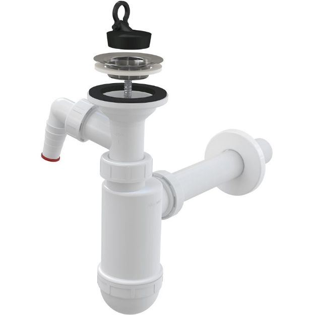 Kép Alca Plast A 41P 5/4˝- NA40 műanyag mosdószifon, mosógép csatl. rozsdamentes leeresztő