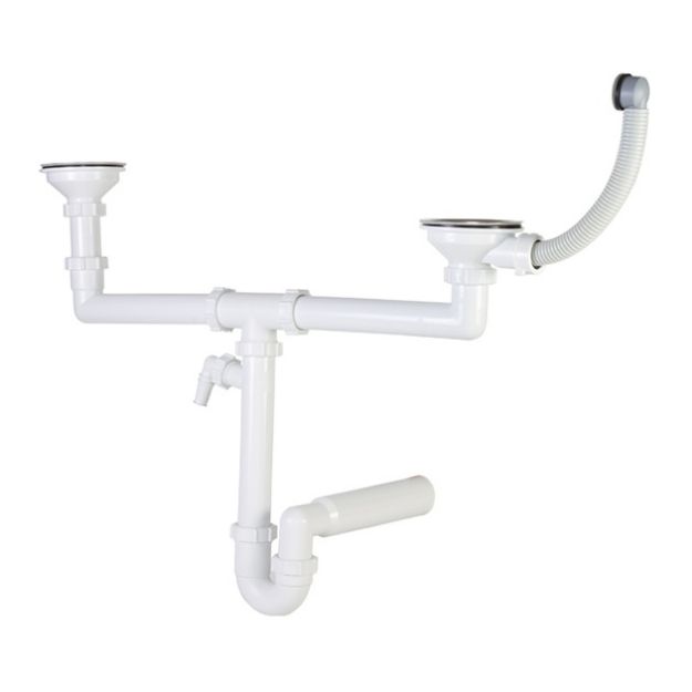 Kép Styron Kétmedencés mosogatószifon leeresztővel (114), kerek túlf.