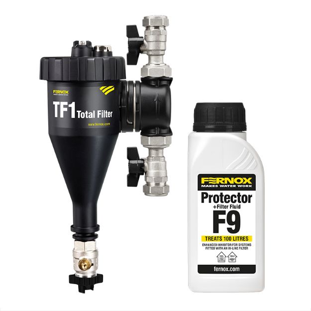 Kép Fernox TF1 Total Filter D22mm mágneses iszapleválasztó + F9 Filter Fluid folyadék