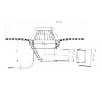 Kép HL Tetőlefolyó vízszintes kimenettel, DN75/110, gyárilag felhegesztett bitumengallérral és 10-30W/230V fűtéssel