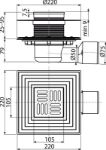 Kép AlcaPlast Padlóösszefolyó vízszintes elvezetéssel NA75/50mm, rozsdamentes ráccsal (150x150mm), vizes és száraz bűzelzáróval, két szigetelő karimával