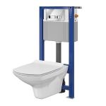 Kép Cersanit 878 AQUA fali WC SZETT (AQUA 22 szerelőelem + MOVI fényes króm nyomólap + CARINA perem nélküli fali WC + lecsapódásgátlós duroplast ülőke)