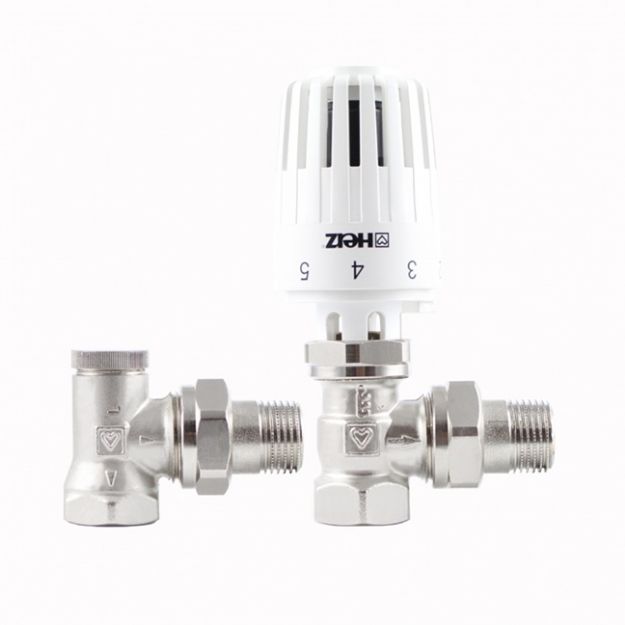 Kép Herz 1/2" termosztatikus sarok radiátorszelep szett ( TS szelep+RL-1 torló+ Projekt termofej )